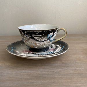Oriental Dragon Teacup Japanese Hand Painted Tea Cup And Saucer Textured CH18